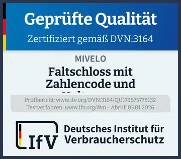 Prüfsiegel Faltschloss mit Zahlencode und Halterung