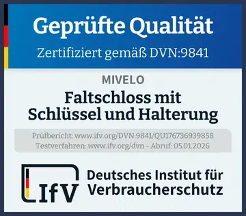 Prüfsiegel Faltschloss mit Schlüssel und Halterung