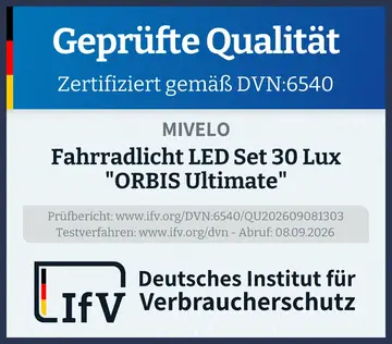 Prüfsiegel Fahrradlicht LED Set 30 Lux "ORBIS Ultimate"