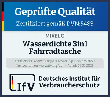 Prüfsiegel Wasserdichte 3in1 Fahrradtasche
