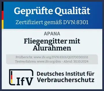 Prüfsiegel Fliegengitter mit Alurahmen