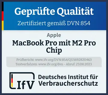 Prüfsiegel MacBook Pro mit M2 Pro Chip