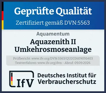 Prüfsiegel Aquazenith II Umkehrosmoseanlage