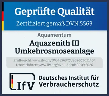 Prüfsiegel Aquazenith III Umkehrosmoseanlage