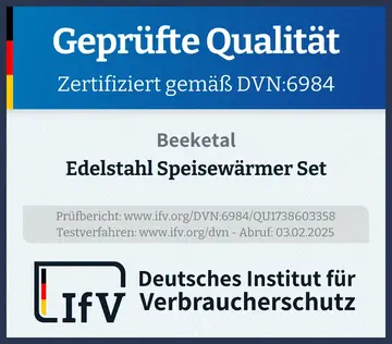 Prüfsiegel Edelstahl Speisewärmer Set