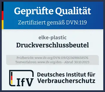 Prüfsiegel Druckverschlussbeutel