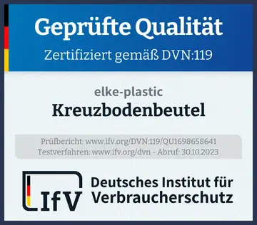 Prüfsiegel Kreuzbodenbeutel
