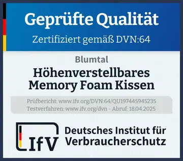 Prüfsiegel Höhenverstellbares Memory Foam Kissen