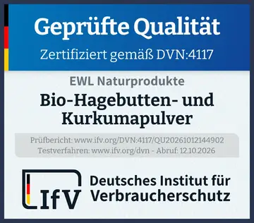 Prüfsiegel Bio-Hagebutten- und Kurkumapulver