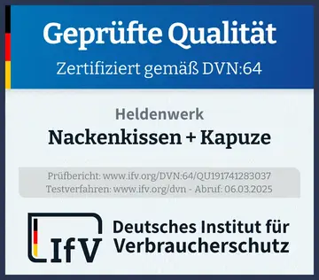 Prüfsiegel Nackenkissen + Kapuze