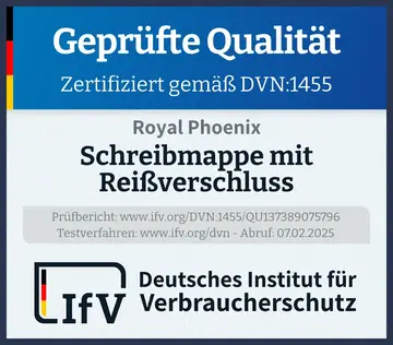 Prüfsiegel Schreibmappe mit Reißverschluss
