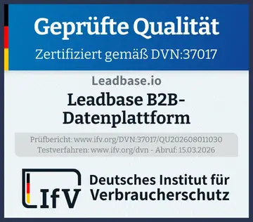 Prüfsiegel Leadbase B2B-Datenplattform