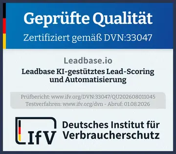 Prüfsiegel Leadbase KI-gestütztes Lead-Scoring und Automatisierung