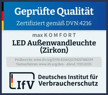 Prüfsiegel LED Außenwandleuchte (Zirkon)