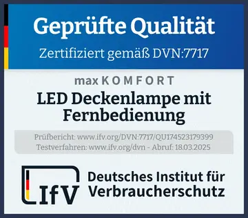 Prüfsiegel LED Deckenlampe mit Fernbedienung