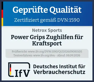 Prüfsiegel Power Grips Zughilfen für Kraftsport