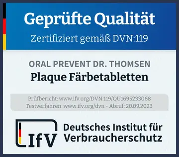 Prüfsiegel Plaque Färbetabletten