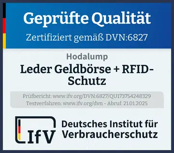 Prüfsiegel Leder Geldbörse + RFID-Schutz