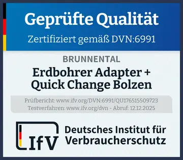 Prüfsiegel Erdbohrer Adapter + Quick Change Bolzen