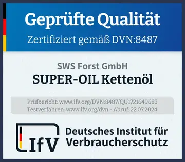 Prüfsiegel SUPER-OIL Kettenöl