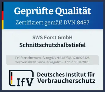 Prüfsiegel Schnittschutzhalbstiefel