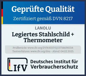 Prüfsiegel Legiertes Stahlschild + Thermometer