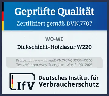 Prüfsiegel Dickschicht-Holzlasur W220