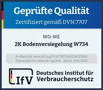 Prüfsiegel 2K Bodenversiegelung W734