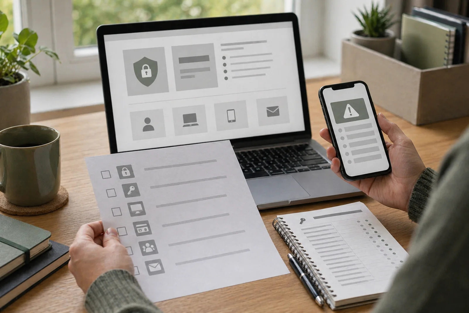Symbolische Szene zu Datenleck, Warnmeldung und gesperrtem Zugriff auf persönliche Konten