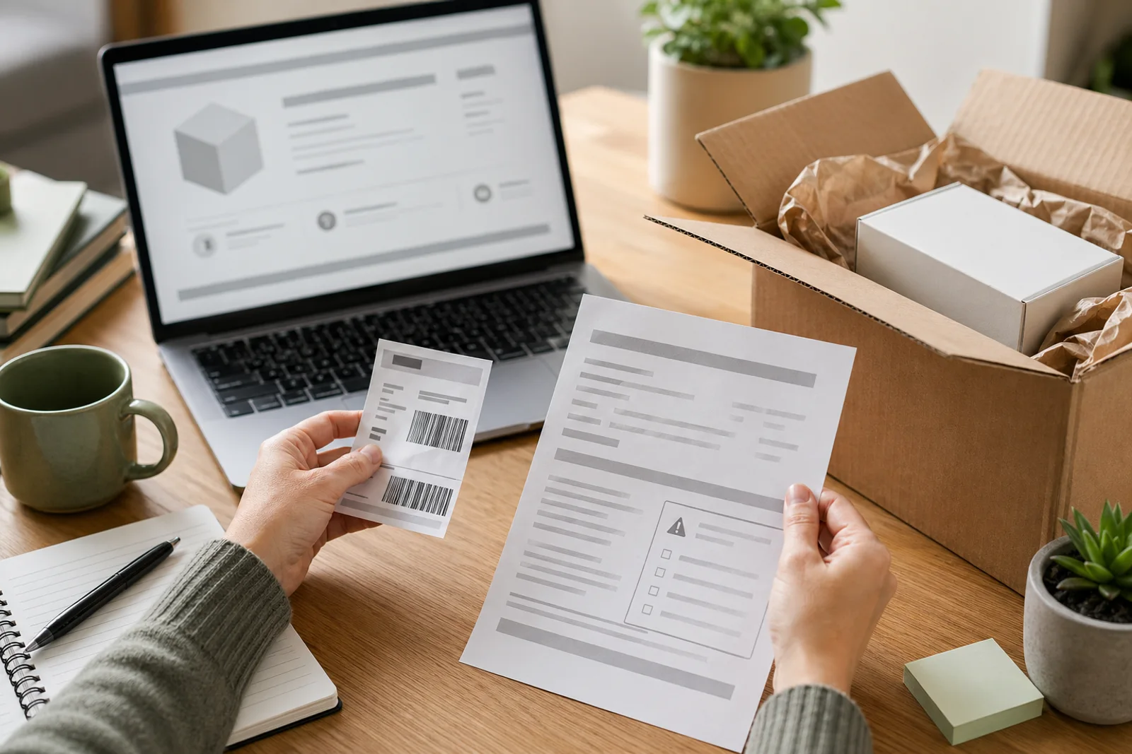 Paket, Lieferkette und Shop-Schnittstellen als Symbol für problematisches Dropshipping