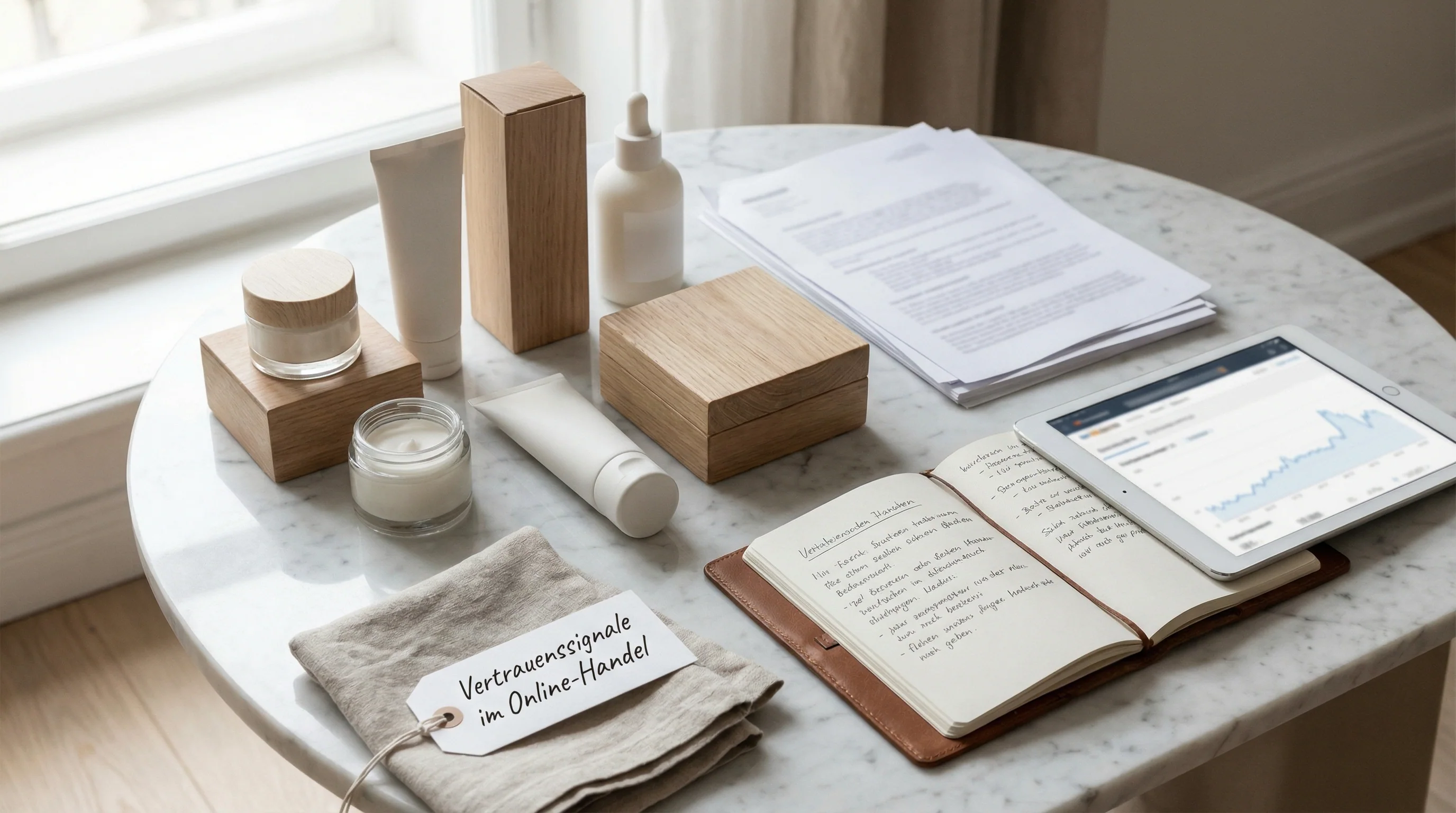 Kosmetikprodukte mit sauberer Präsentation, Verpackung und realistischer Prüf- und Marktplatzsituation