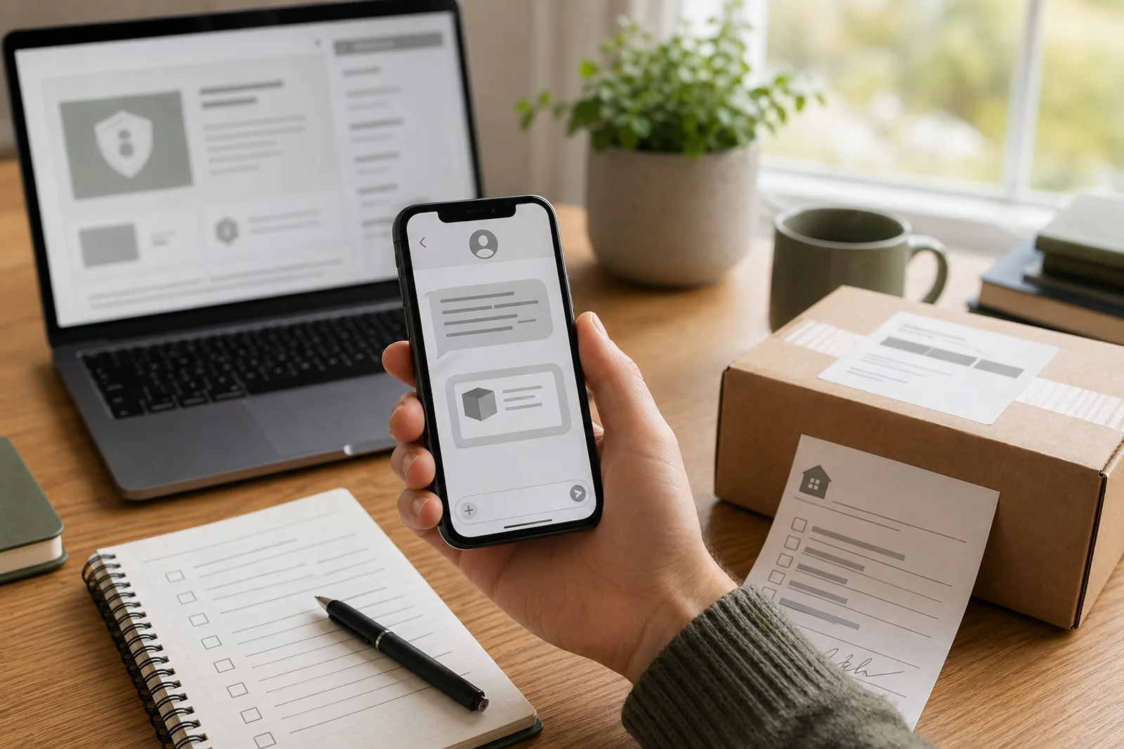 Gefälschte Paket-SMS auf einem Smartphone mit Warnsymbol und Link-Falle