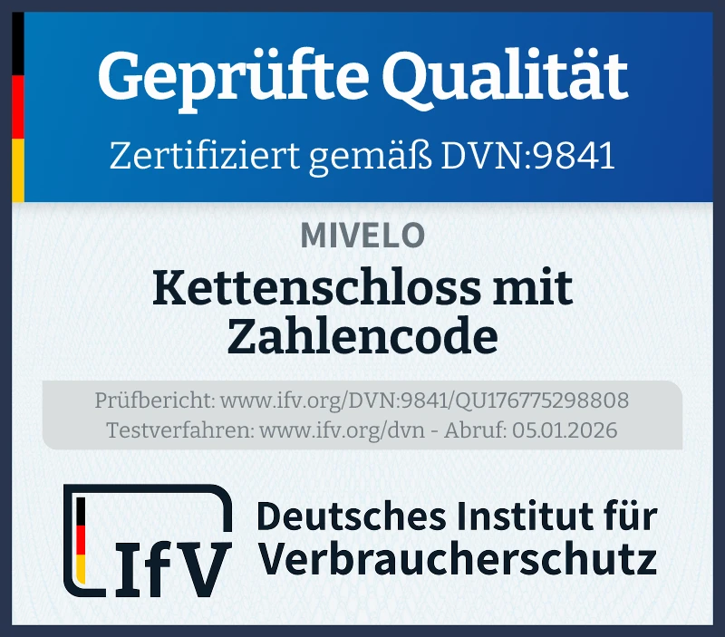 Prüfsiegel Kettenschloss mit Zahlencode