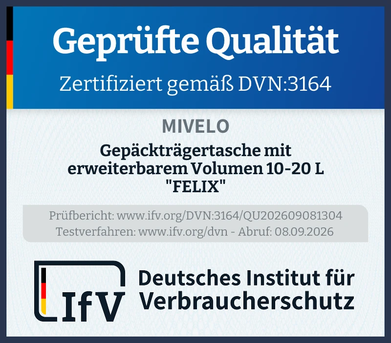 Prüfsiegel Gepäckträgertasche mit erweiterbarem Volumen 10-20 L "FELIX"