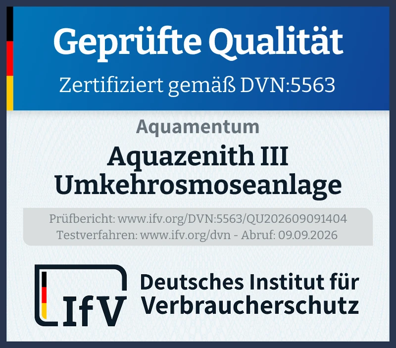 Prüfsiegel Aquazenith III Umkehrosmoseanlage
