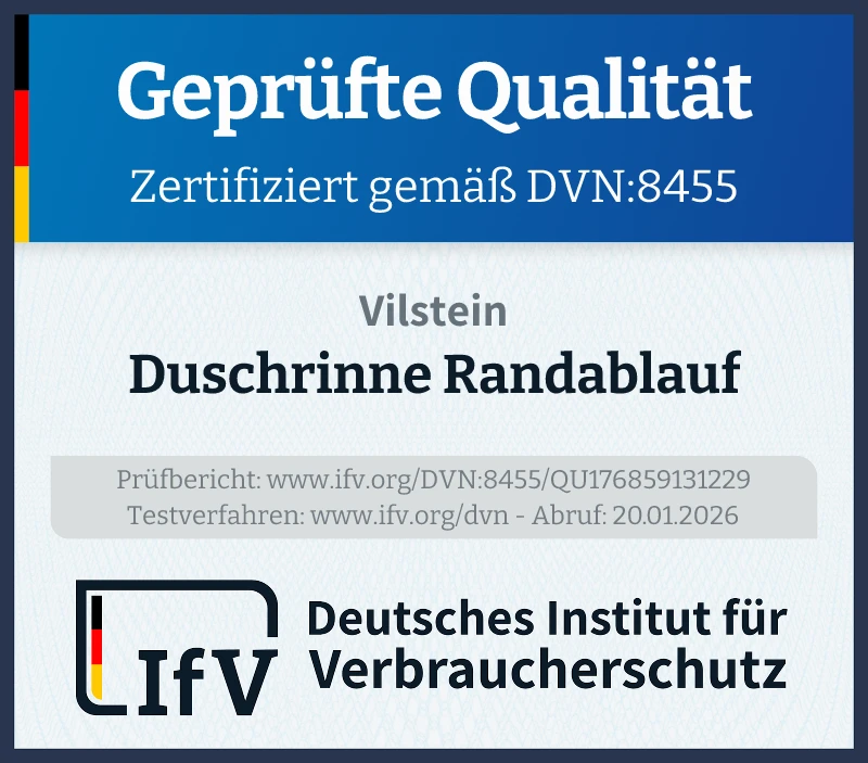 Prüfsiegel Duschrinne Randablauf