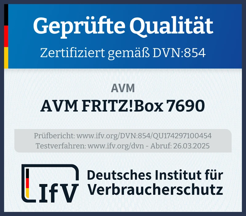 Prüfsiegel AVM FRITZ!Box 7690