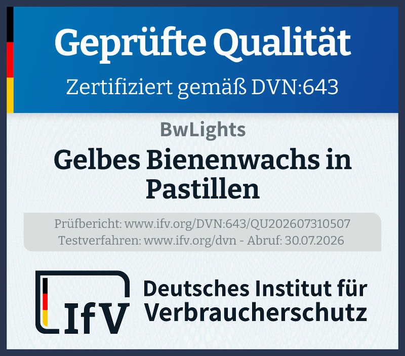 Prüfsiegel Gelbes Bienenwachs in Pastillen