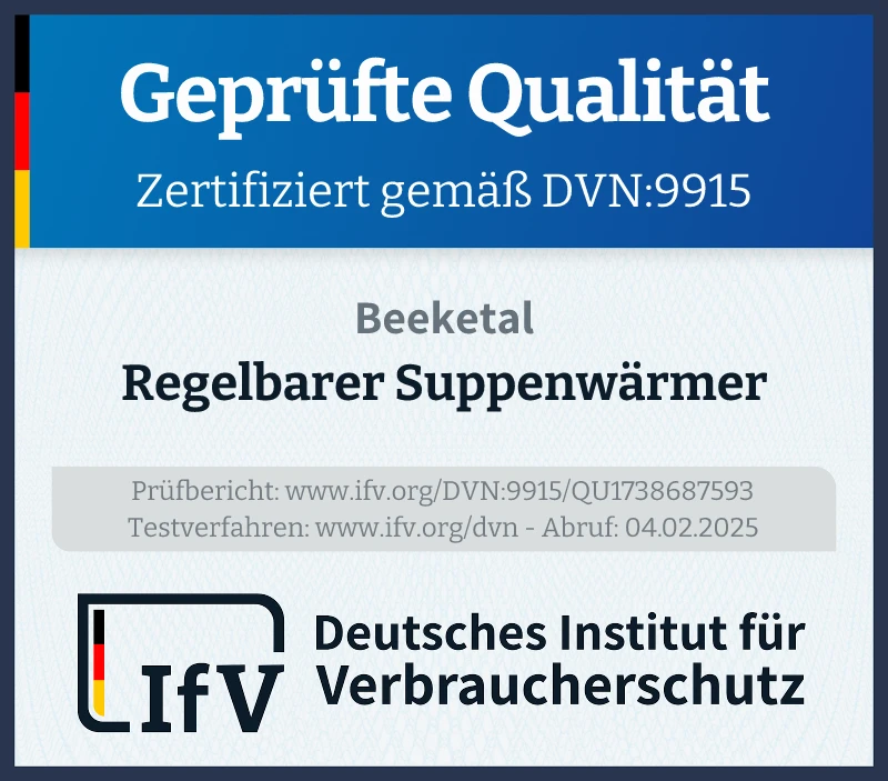 Prüfsiegel Regelbarer Suppenwärmer