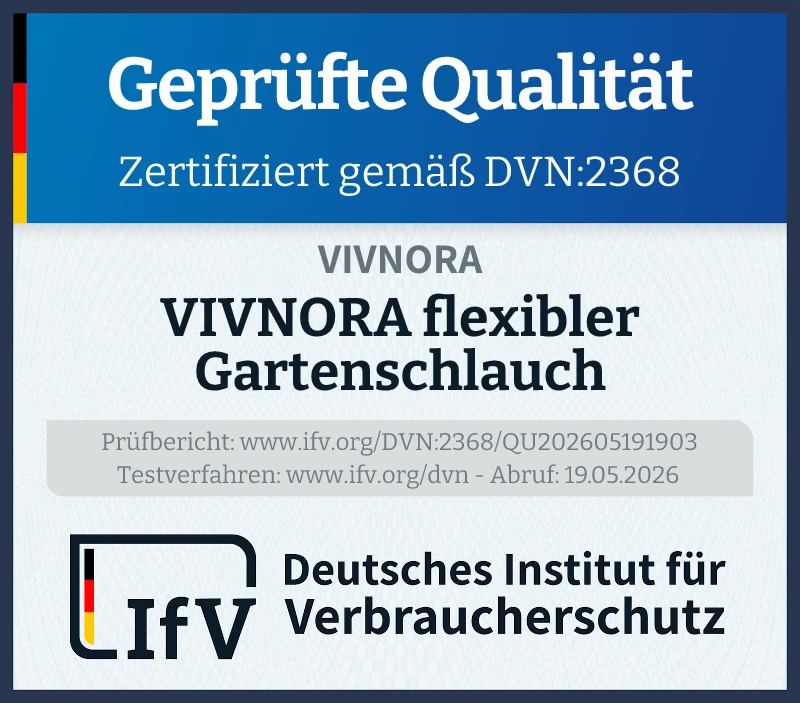 Prüfsiegel VIVNORA flexibler Gartenschlauch