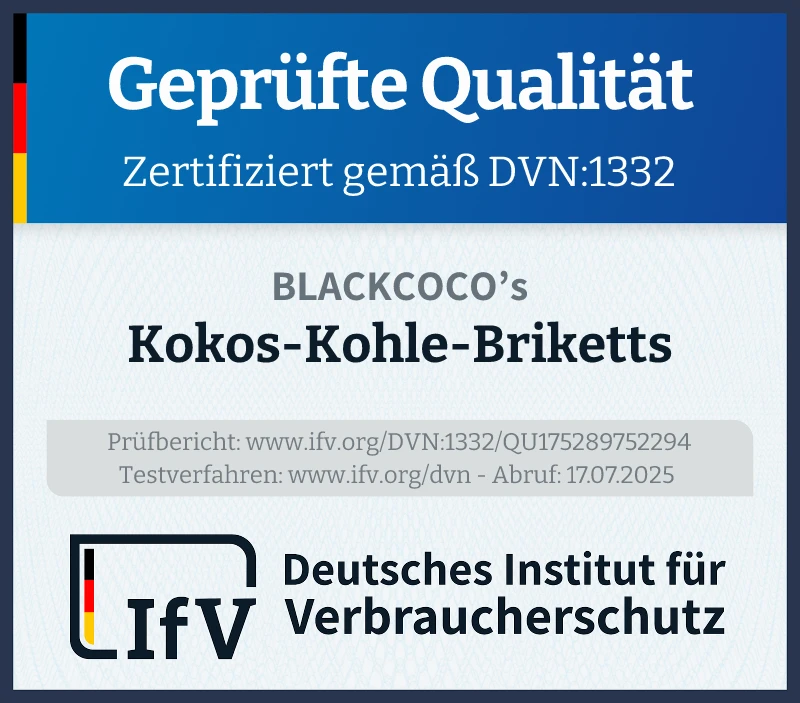 Prüfsiegel Kokos-Kohle-Briketts