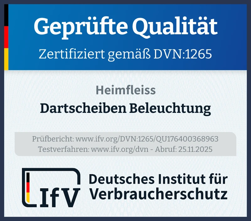 Prüfsiegel Dartscheiben Beleuchtung