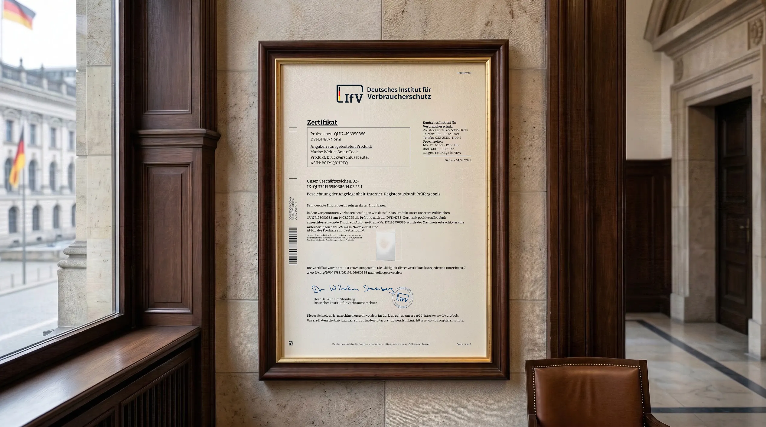 Veröffentlichter Zertifikatsnachweis für Druckverschlussbeutel (QU174196950386) von Welter Services Einzelunternehmen