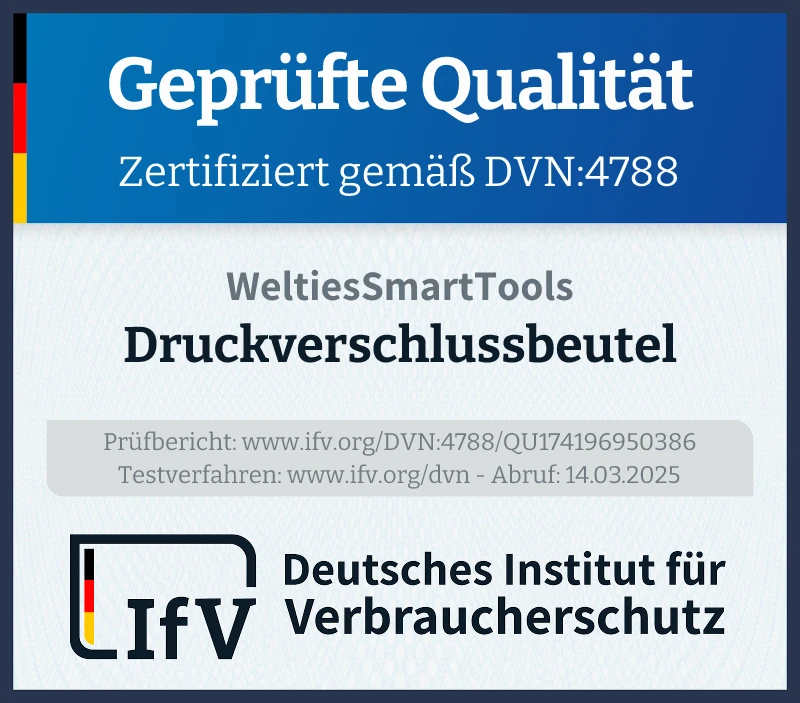 Prüfsiegel Druckverschlussbeutel