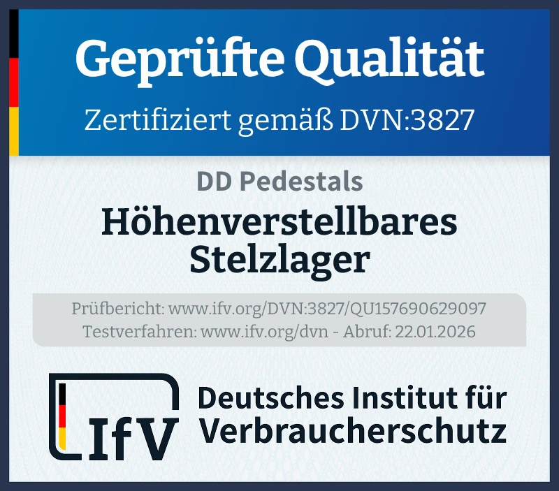 Prüfsiegel Höhenverstellbares Stelzlager
