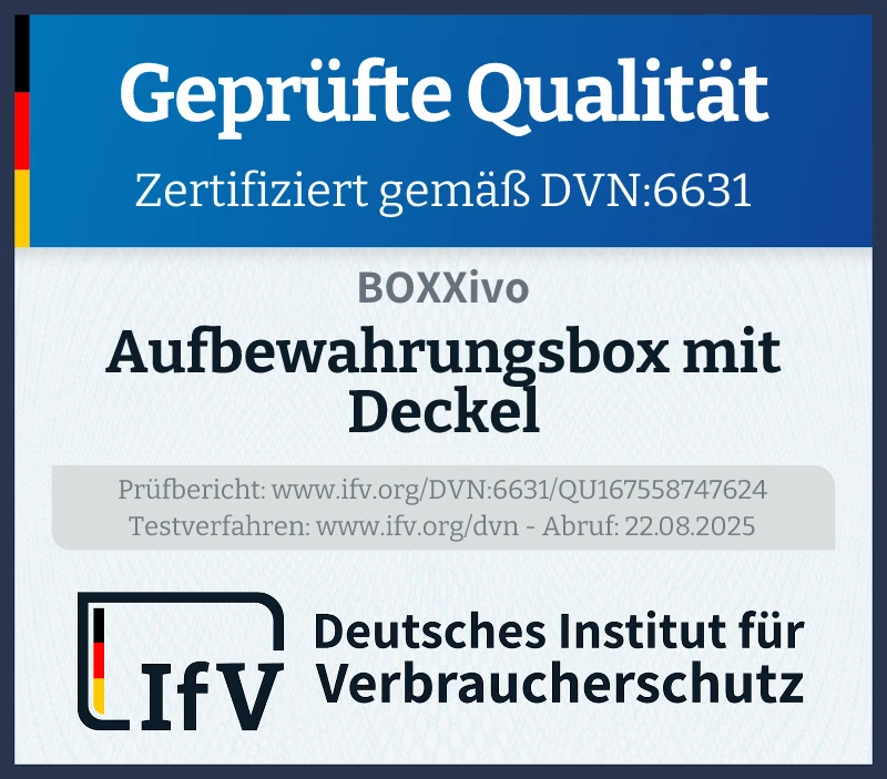 Prüfsiegel Aufbewahrungsbox mit Deckel
