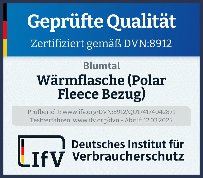 Prüfsiegel Wärmflasche (Polar Fleece Bezug)