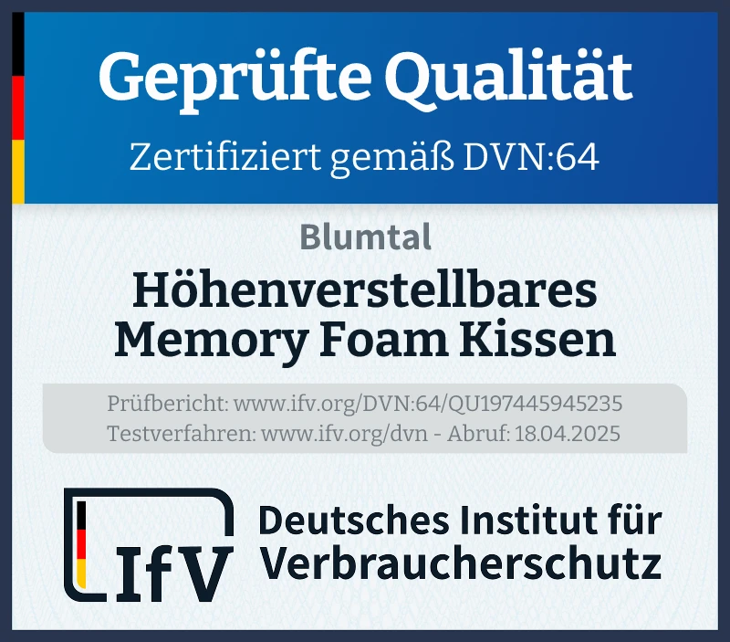 Prüfsiegel Höhenverstellbares Memory Foam Kissen