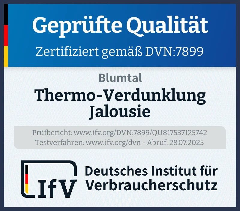 Prüfsiegel Thermo-Verdunklung Jalousie