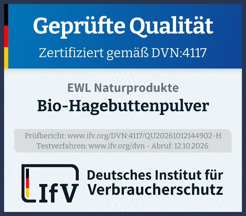 Prüfsiegel Bio-Hagebuttenpulver
